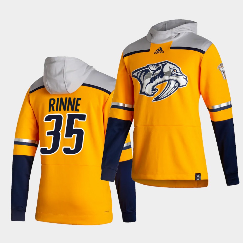 Men Nashville Predators #35 Rinne Yellow NHL 2021 Adidas Pullover Hoodie Jersey->nashville predators->NHL Jersey
